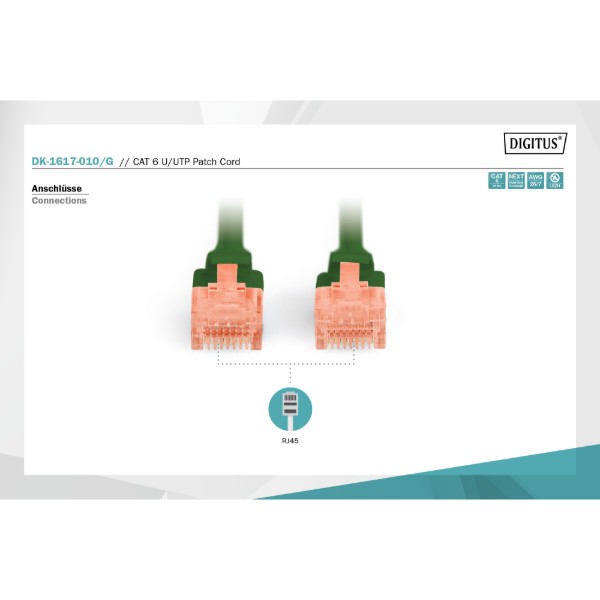 Фото - Кабель патч-корд Digitus CAT 6 UTP 1 м Green (DK-1617-010/G)